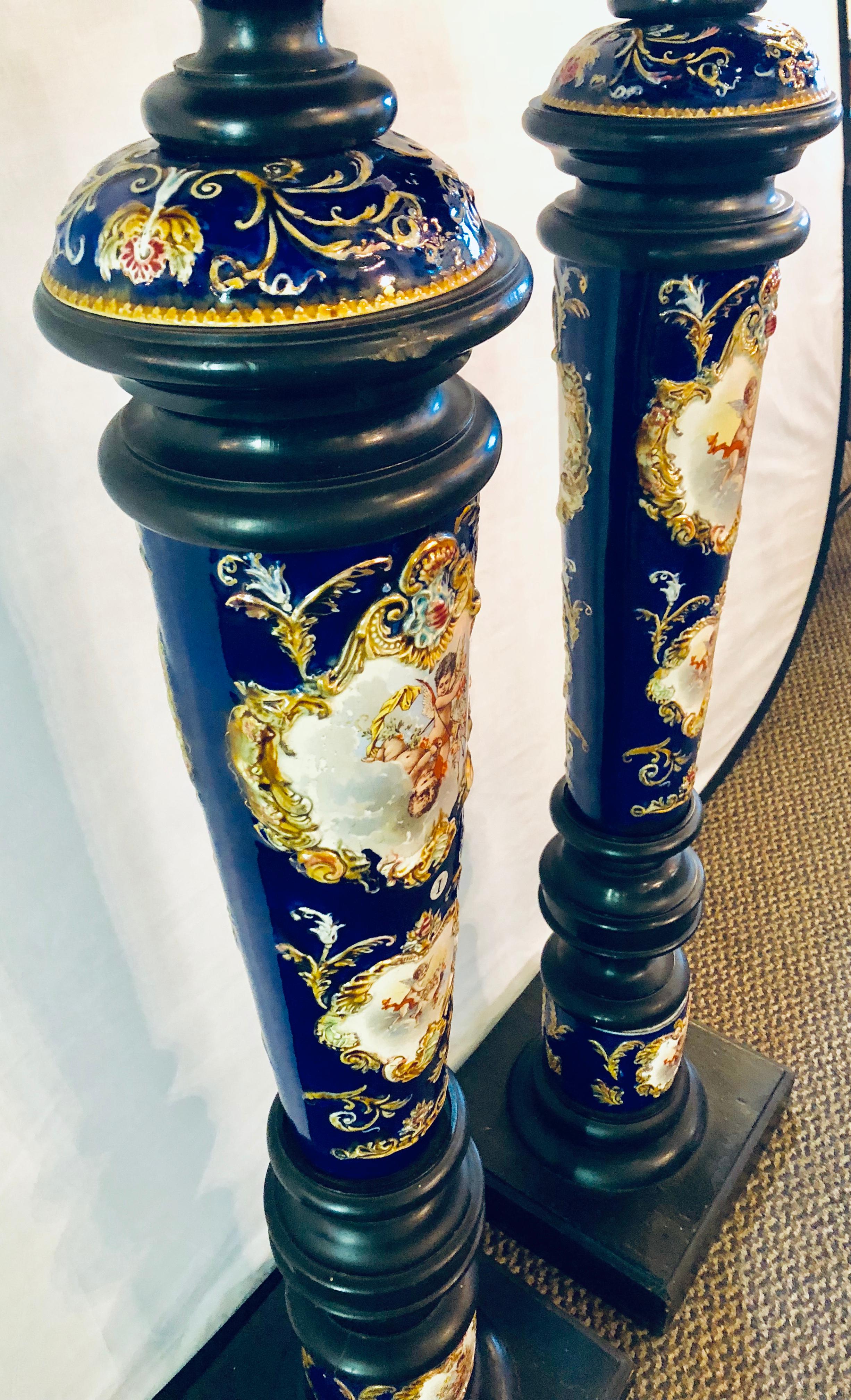 Pair of Royal Vienna Style Porcelain and Ebony Column Pedestals 6