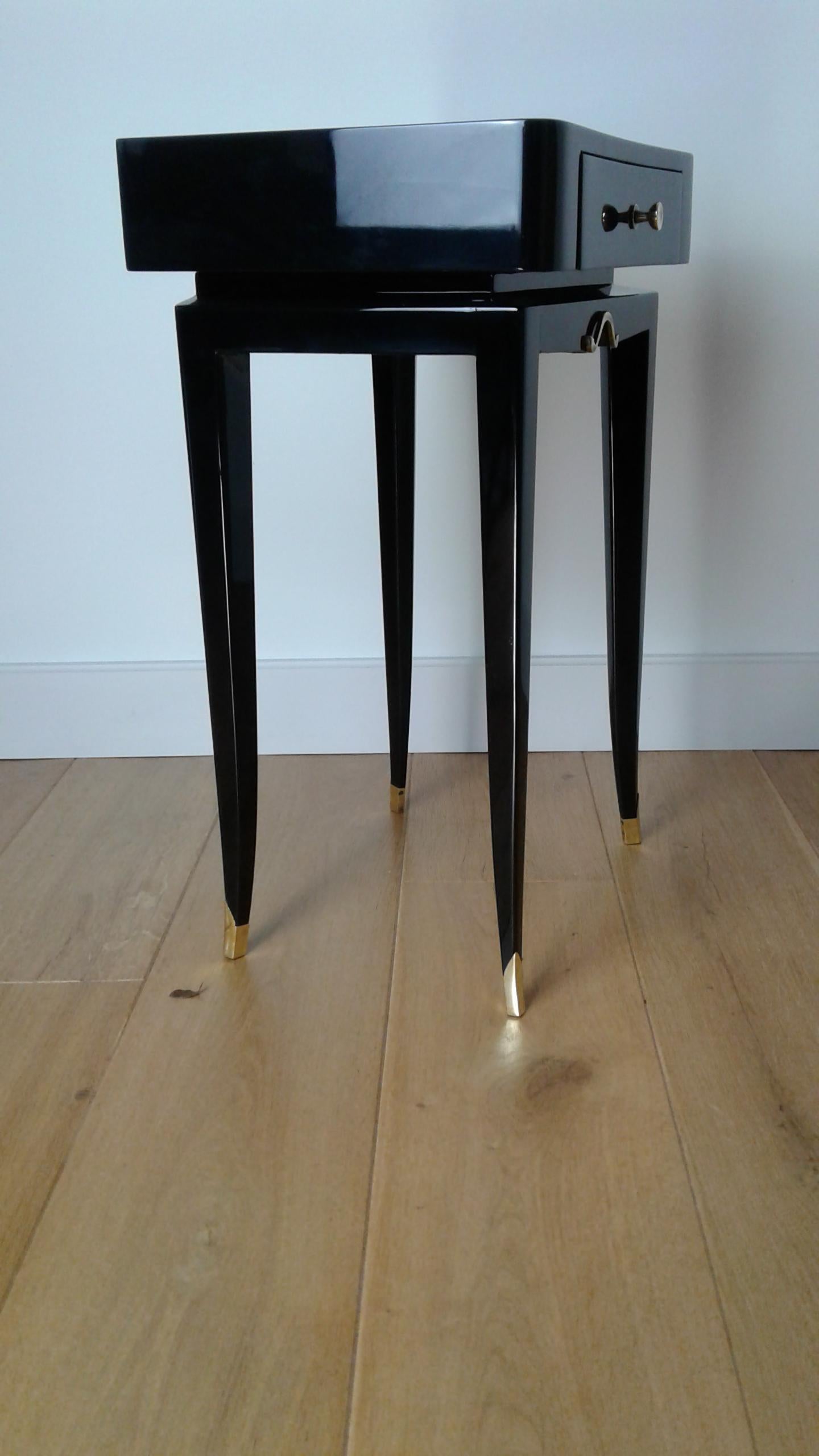 Pair of Bedside or Sofa End Tables in Black Lacquer by M. Rinck 6