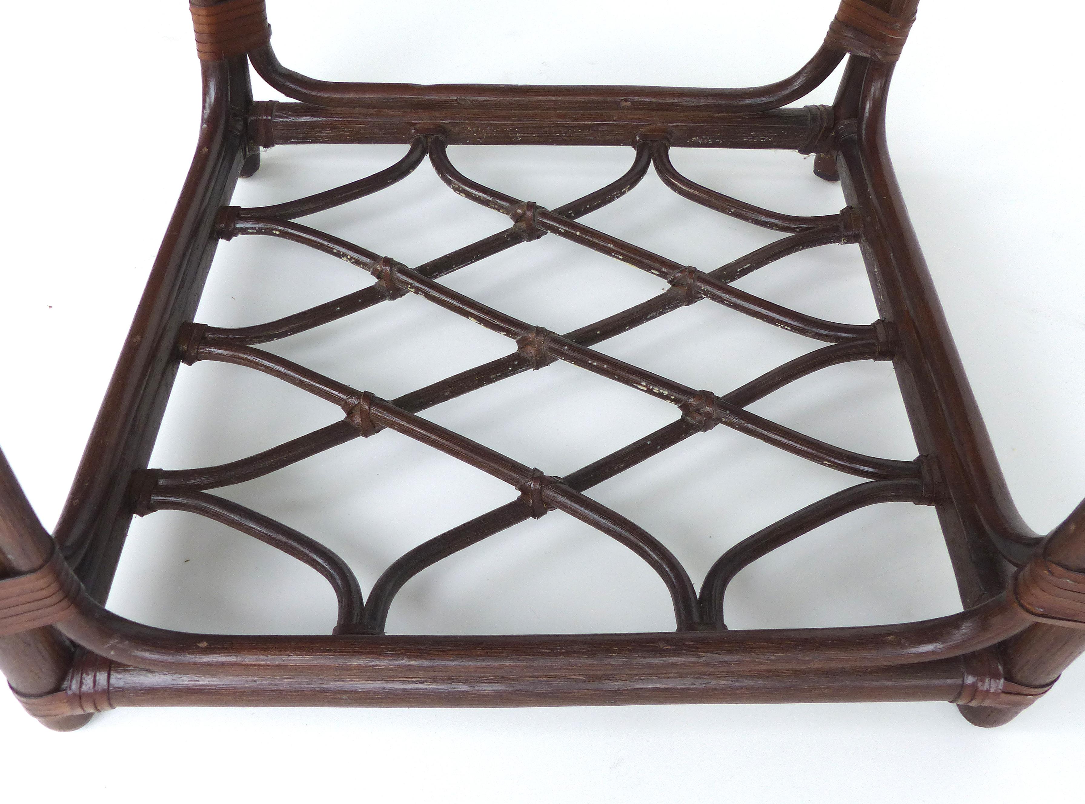 Rattan Side Table, Criss Cross Design, Leather Strapping attributed to McGuire 6
