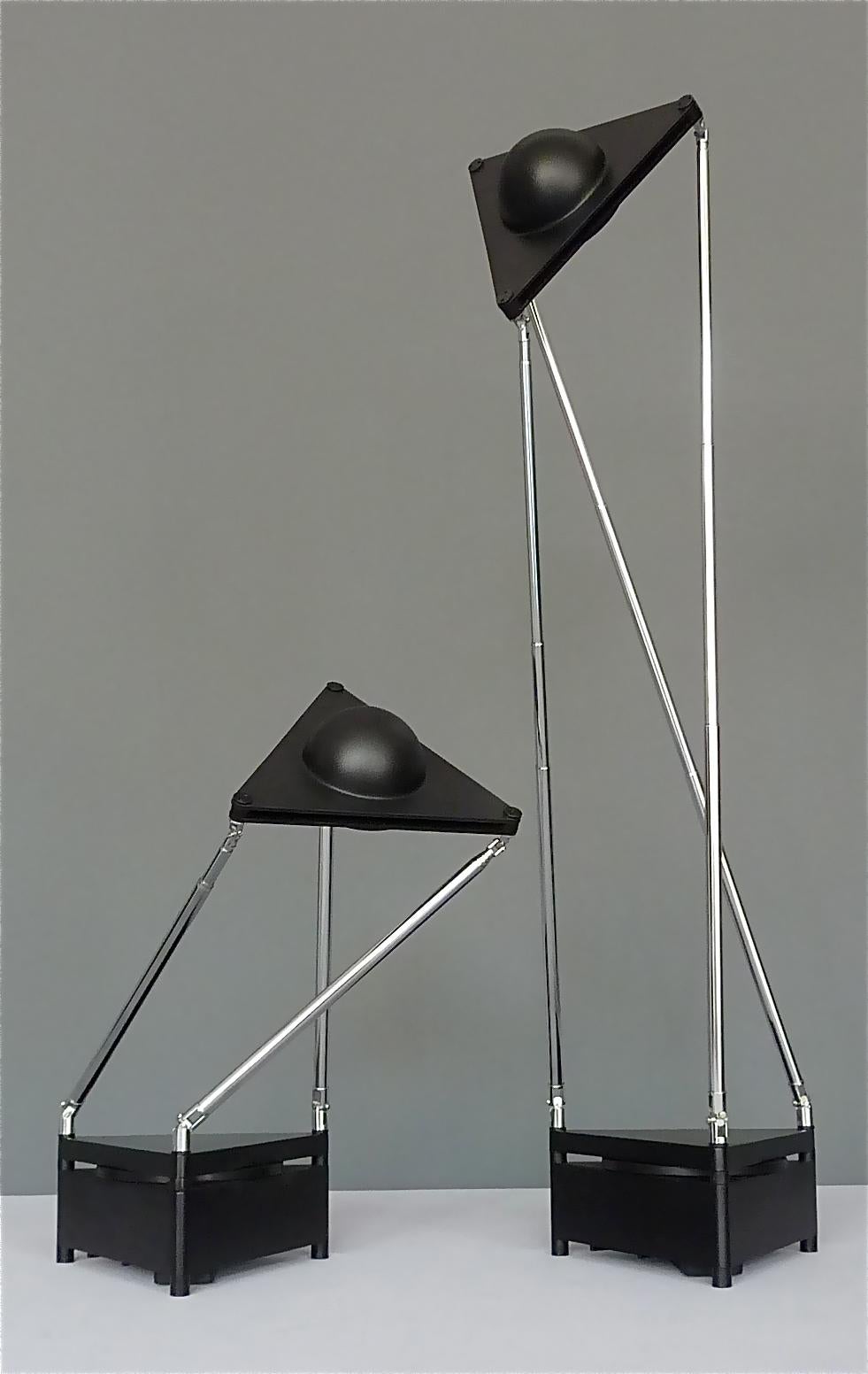 Pair Sculptural Table Lamps by F.A. Porsche Lucitalia Chrome Metal Black Plastic 3