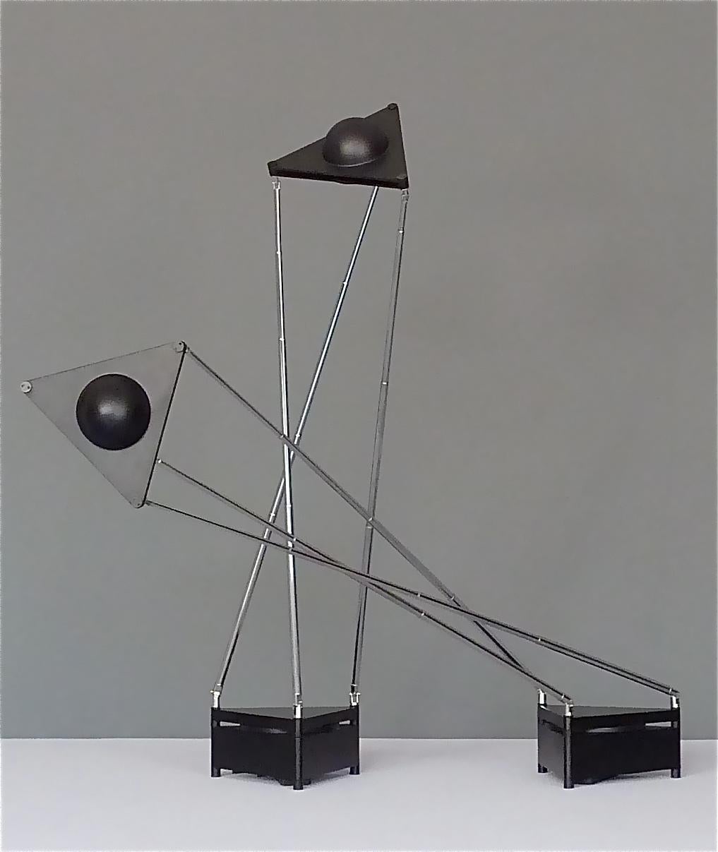 Pair Sculptural Table Lamps by F.A. Porsche Lucitalia Chrome Metal Black Plastic 4