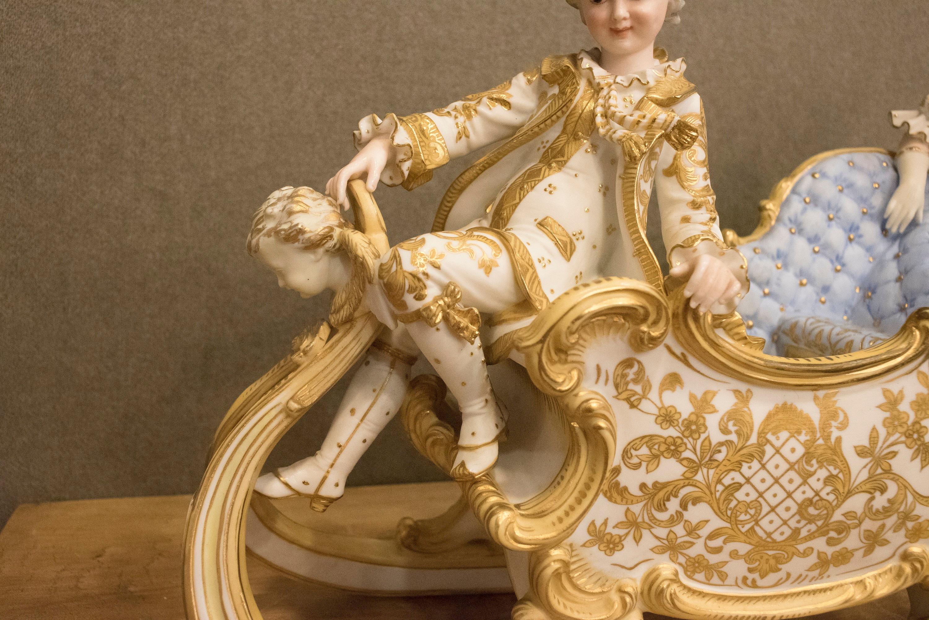 19th Century Polychrome Porcelain Central European Baroque Sleigh 8