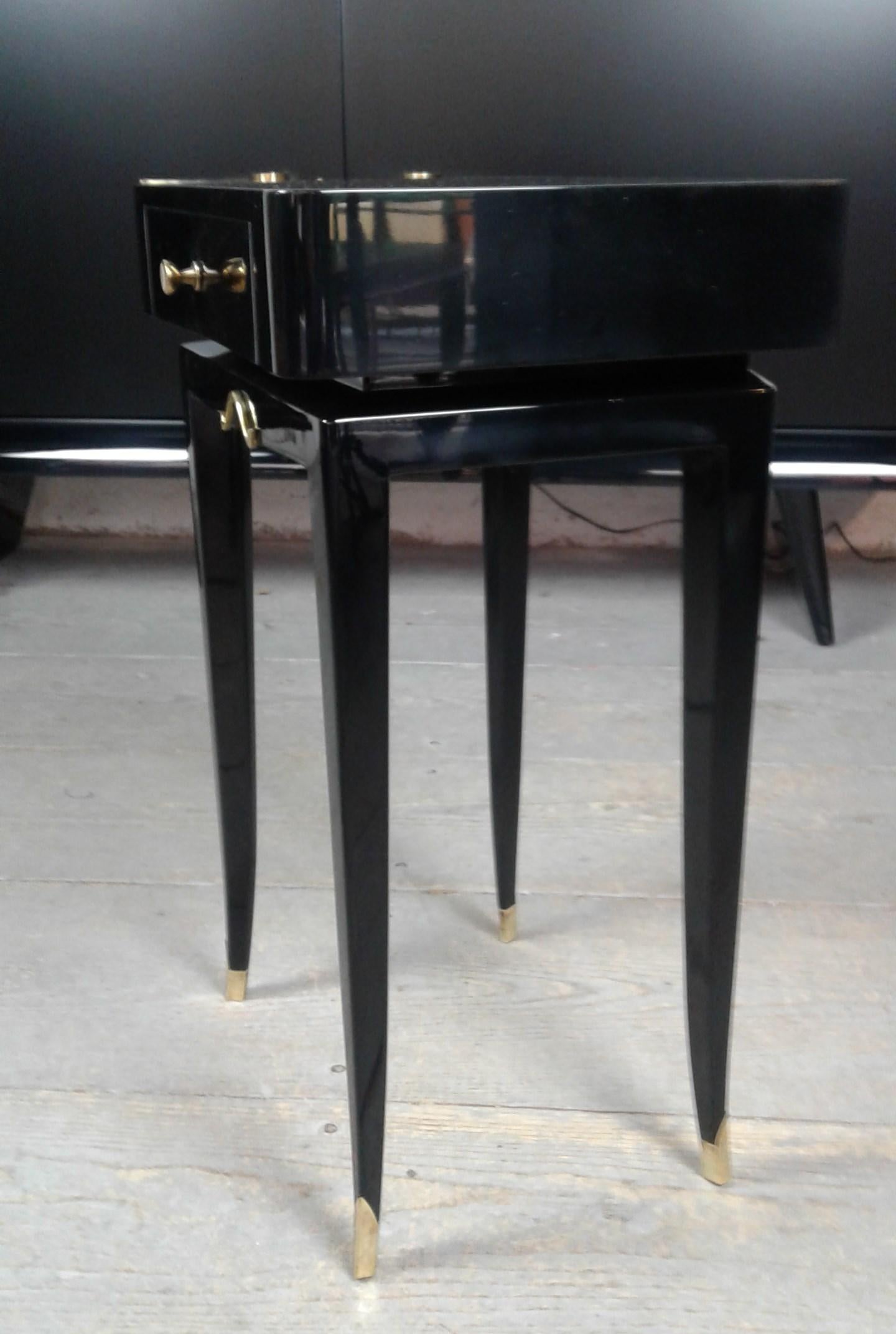 Pair of Bedside or Sofa End Tables in Black Lacquer by M. Rinck 8