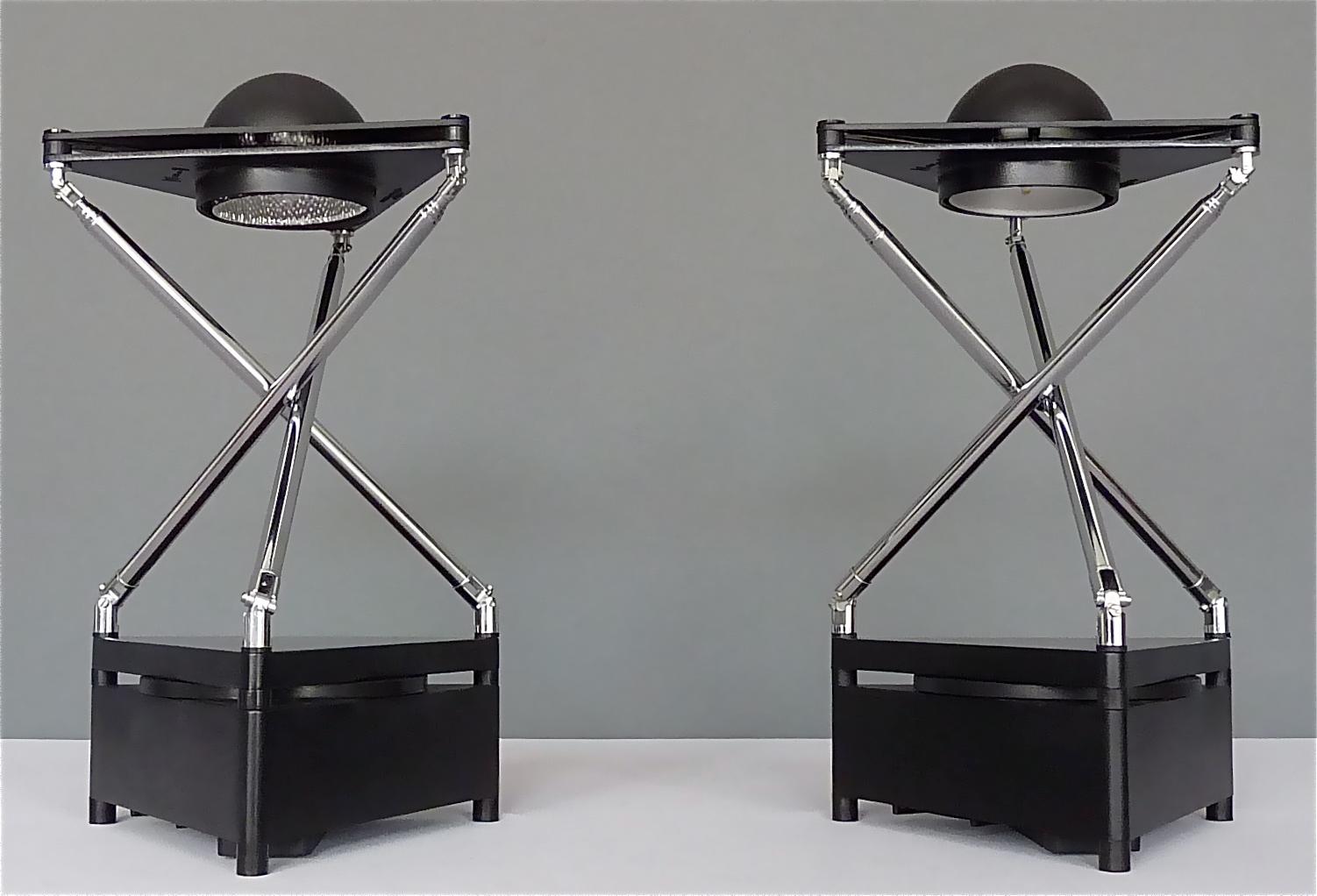 Pair Sculptural Table Lamps by F.A. Porsche Lucitalia Chrome Metal Black Plastic 5