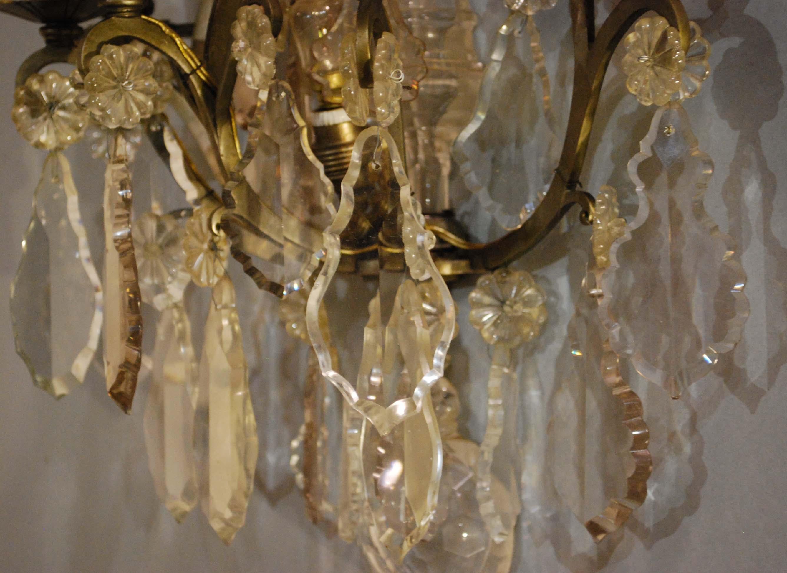 19th Century Pair of Bronze French Wall Sconces Hung with Crystal 12