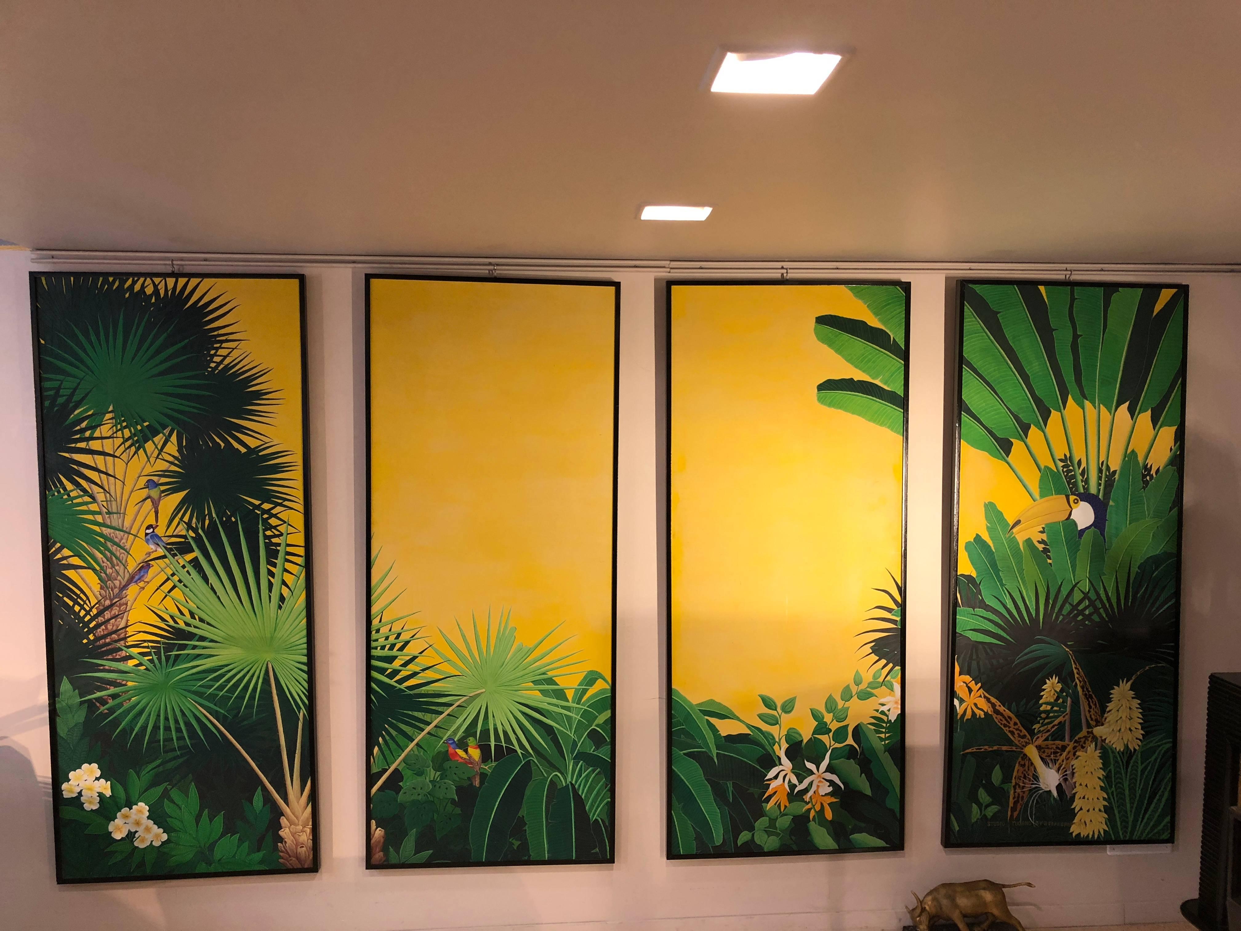 Italian Four Tropical and Colorful Oil on Canvas Panels by Spadacini, 1990s 11