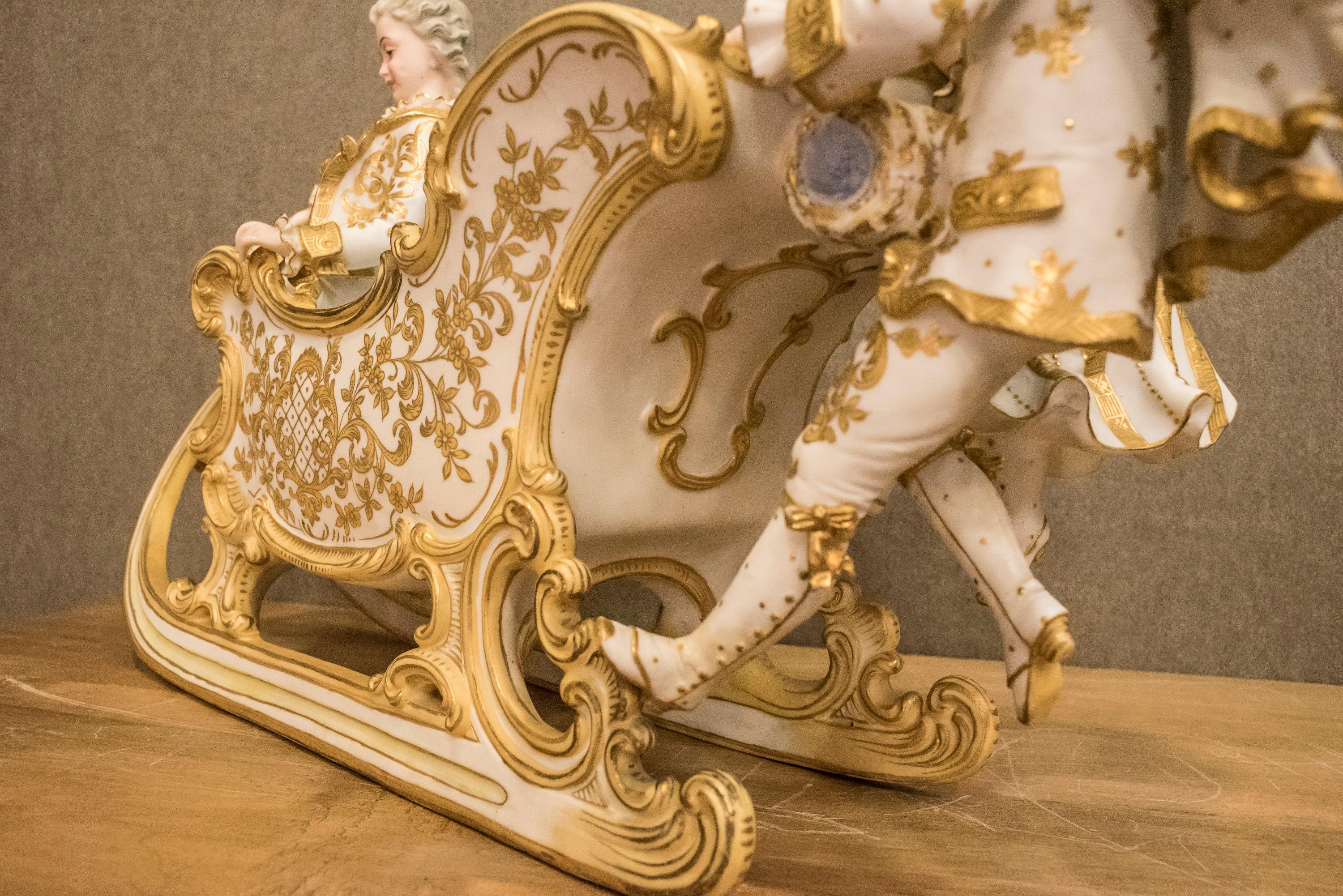 19th Century Polychrome Porcelain Central European Baroque Sleigh 10