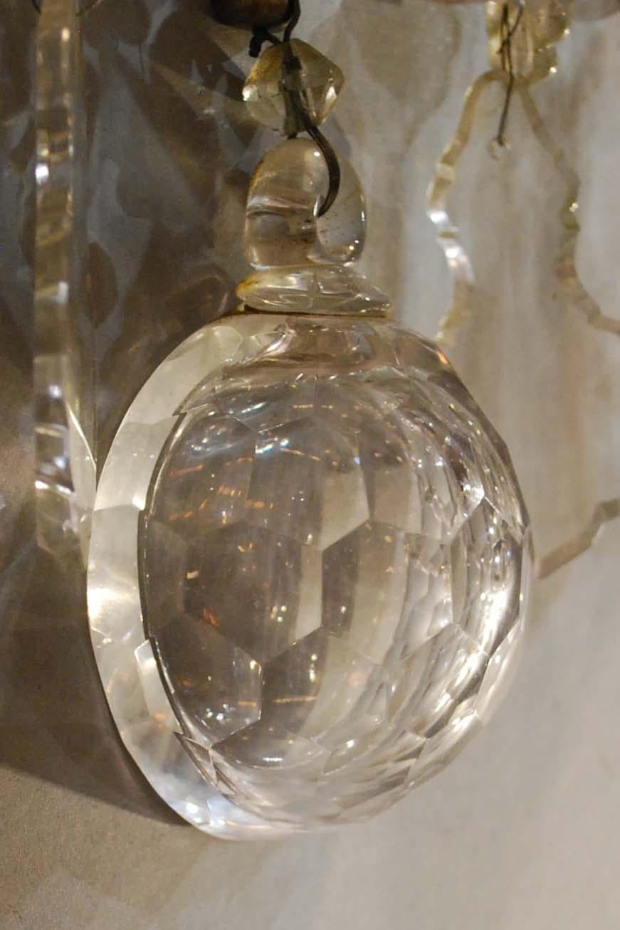 19th Century Pair of Bronze French Wall Sconces Hung with Crystal 13