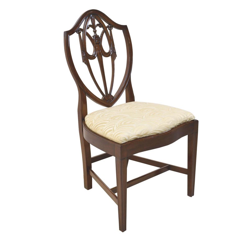 Set of 12 HepplewhiteStyle ShieldBack Dining Chairs with Upholstered