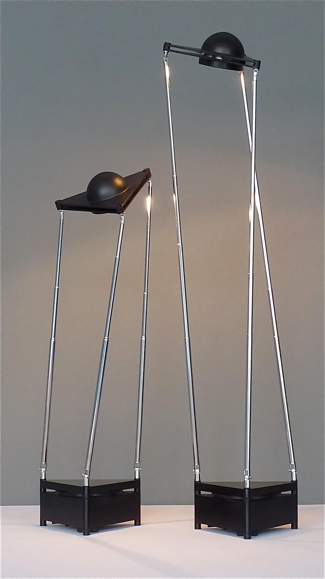 Pair Sculptural Table Lamps by F.A. Porsche Lucitalia Chrome Metal Black Plastic 7