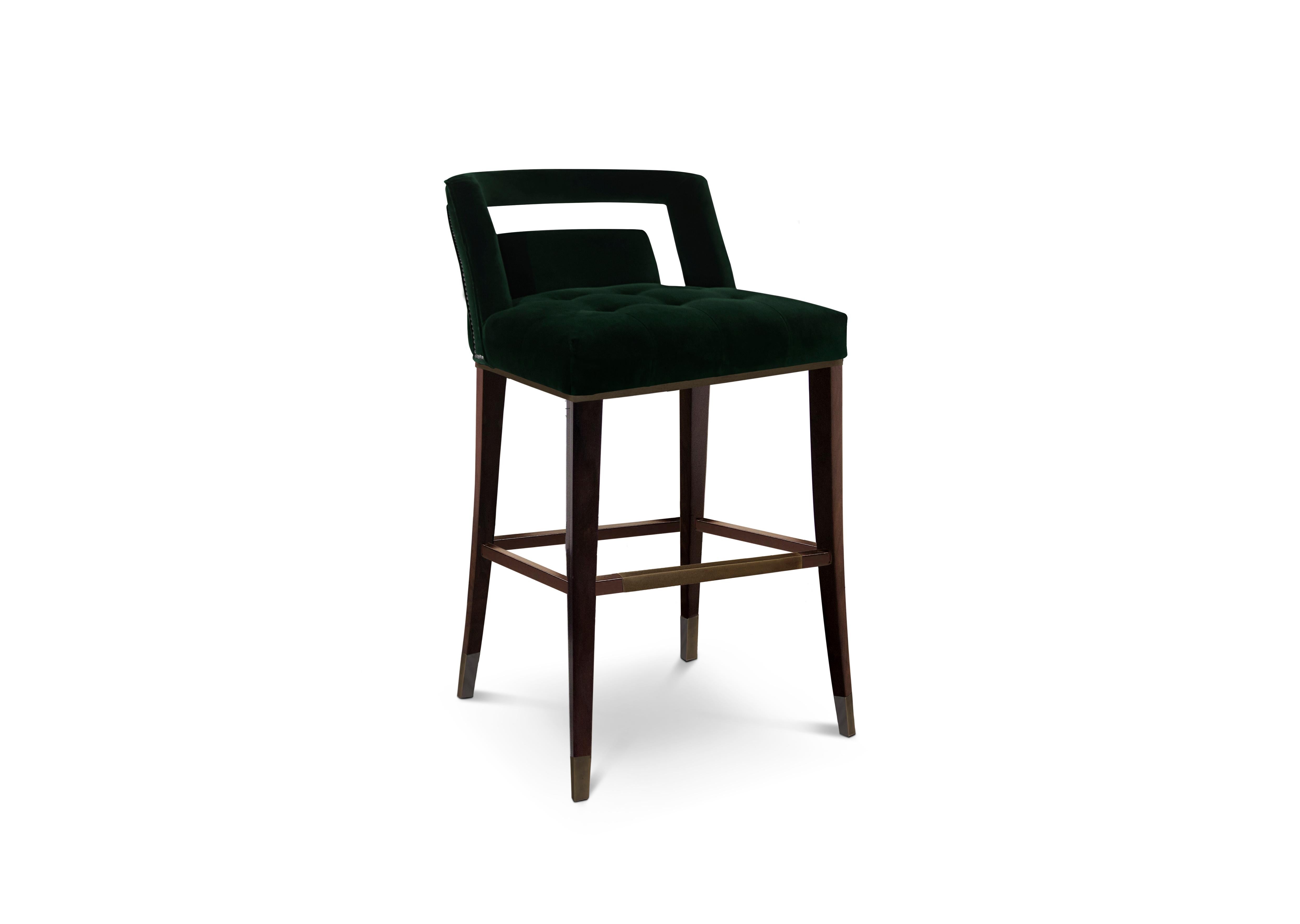 Guatemala was the stage of one of the most important discoveries in the twentieth century - the Naj Tunich. Inspired by it is NAJ Counter Stool, a contemporary bar chair upholstered in cotton velvet with nickeled nails and legs in ash with walnut