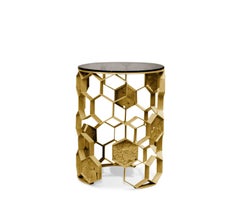 Manuka Side Table in Brass with Glass Top by Brabbu