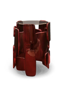 Goroka Side Table in Silver Leaf with Red and Black Gloss