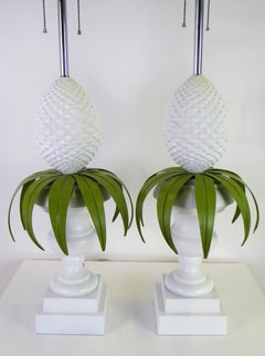 Pair 1970s Lacquered Pineapple Topiary Table Lamps by Norman Perry Inc.