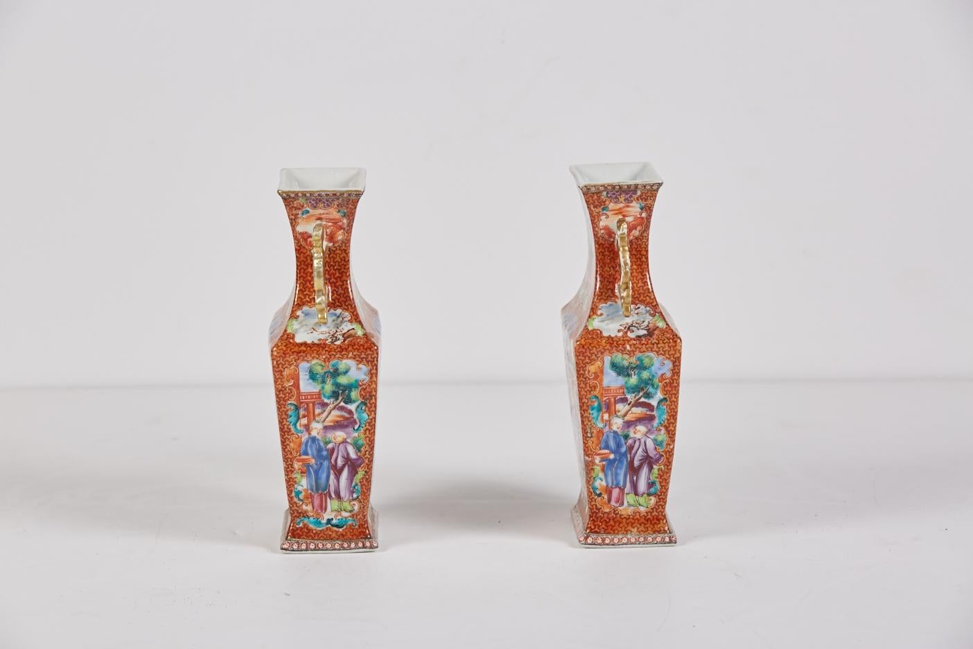 Pair of Chinese export porcelain vases decorated with overglaze enamel in the 