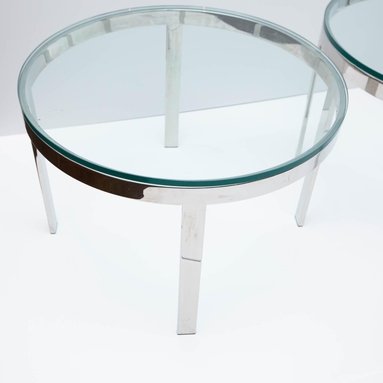 Nice sized side/drink tables with a heavy gauge chrome frames and new 1/2 inch glass tops.