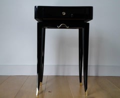 Pair of Bedside or Sofa End Tables in Black Lacquer by M. Rinck