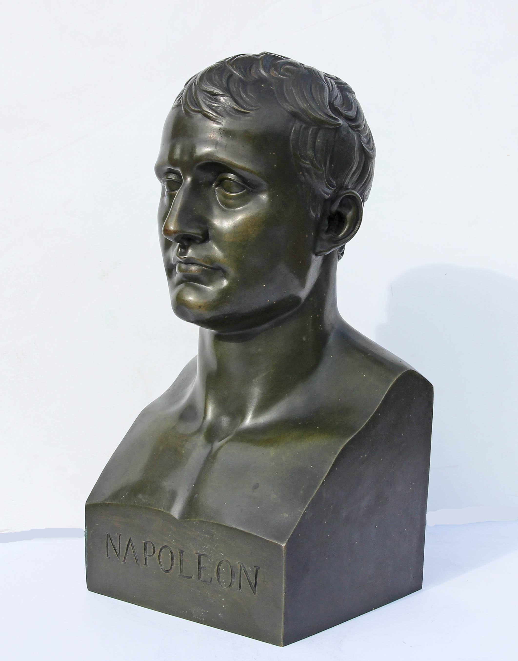 Classical patinated bronze bust of Napoleon. Signed 