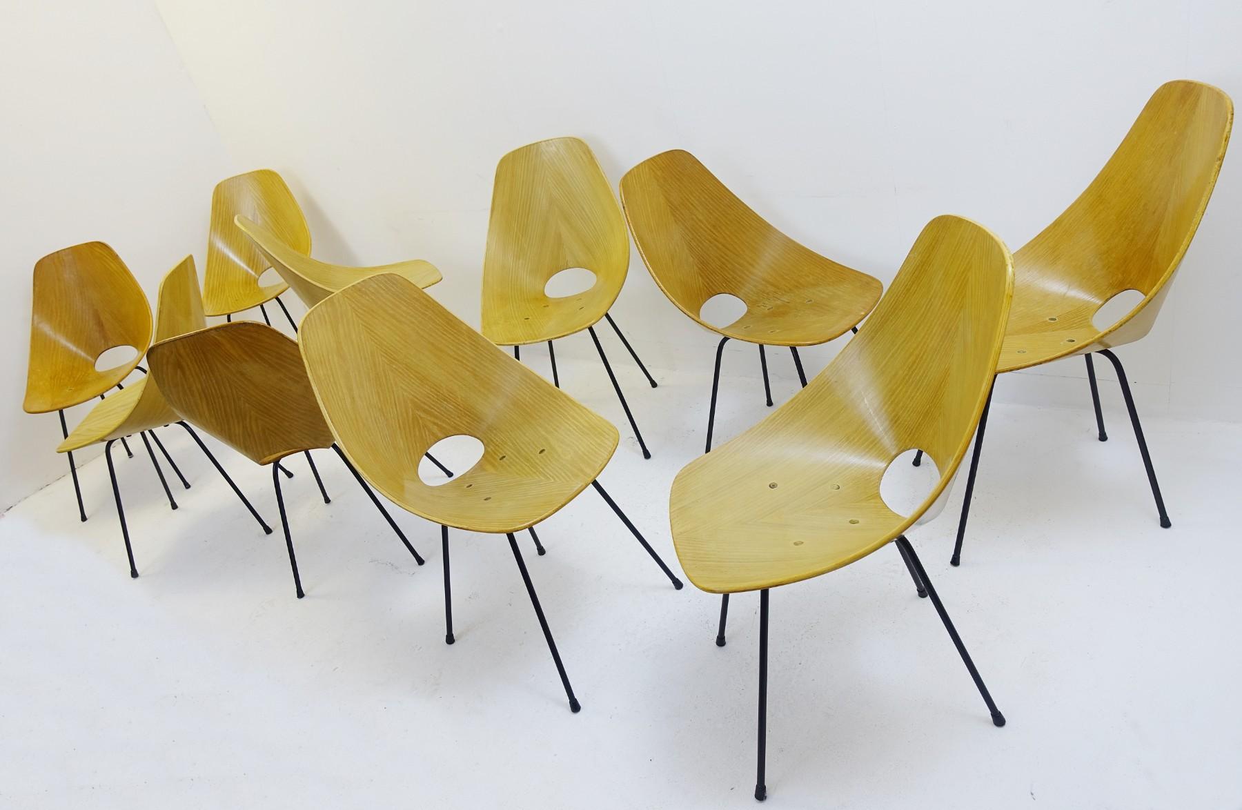 Set of ten Medea dining chairs in ash by Vittorio Nobili for Tagliabue, Italy, 1950s.