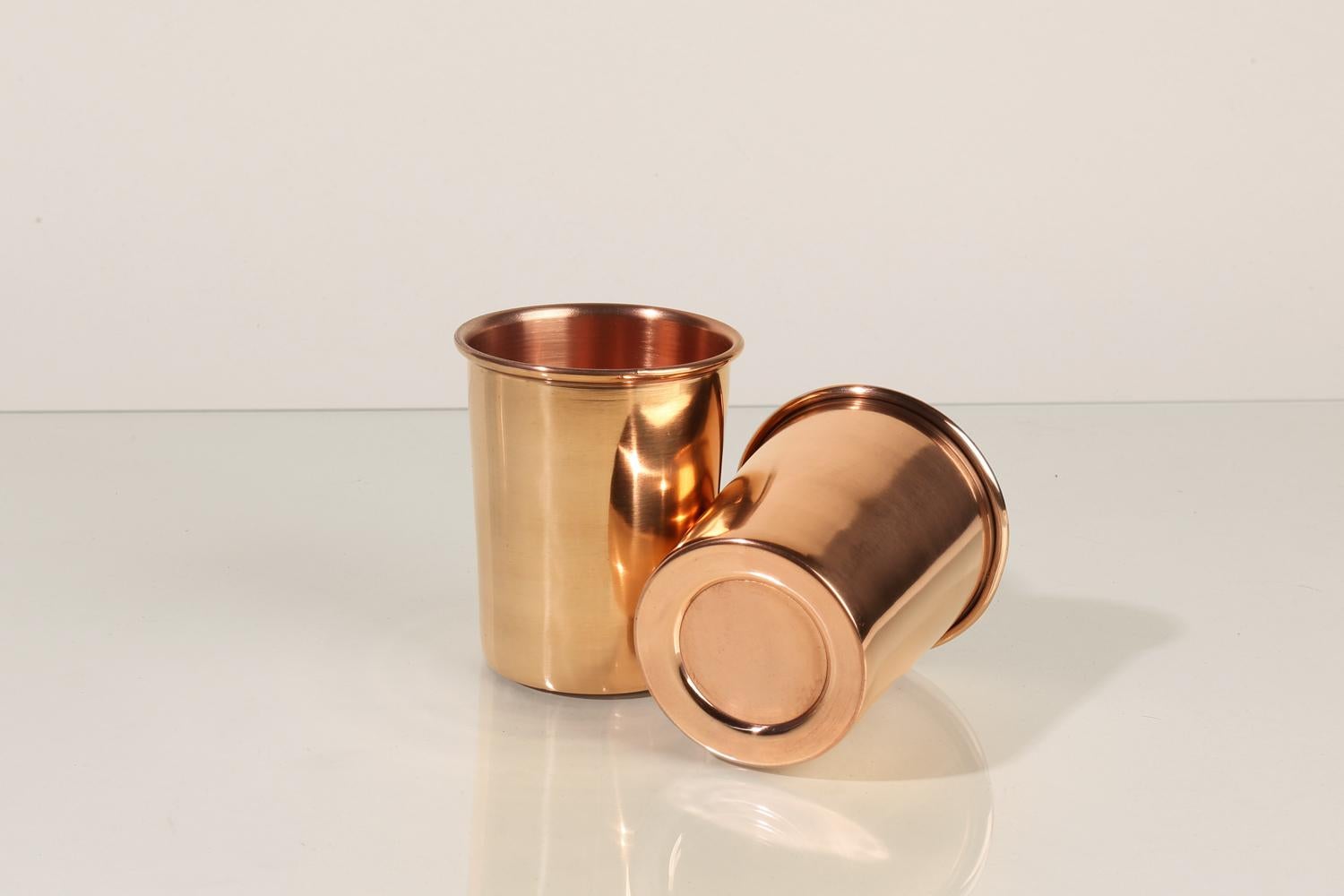 These pure copper cups are functional and versatile. Copper has qualities that make for an excellent drinking cup: the material is naturally insulated and antimicrobial. Great for use in the home or outdoors.

This cup will develop a beautiful
