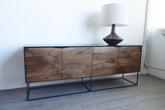 Handcrafted Turned Eden Lamp of Figured Walnut and Graphite Ash, Black Shade