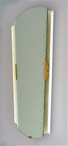 Large Illuminated Mirror Igl for Hillebrand White Enameled Brass Mategot Style