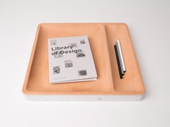 Draft Tray: Straight, Marble and Leather table top valet tray