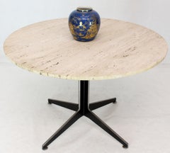 Round Travertine Top Fabricated Aluminium X-Base Cafe Dining Table