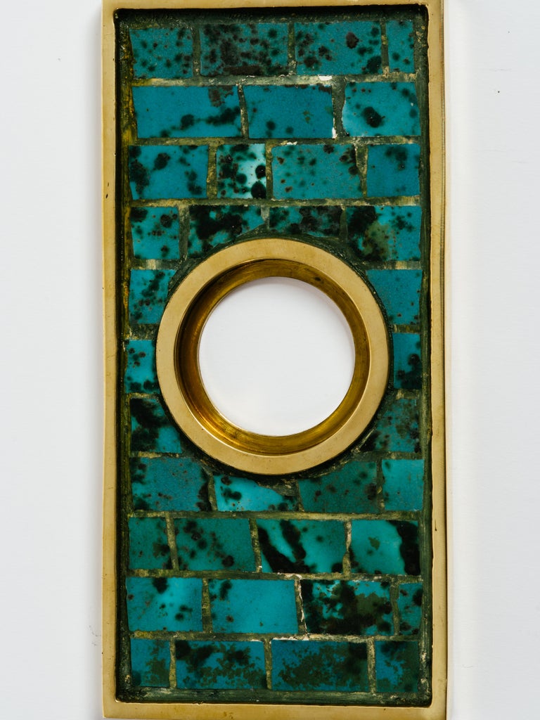 Mexican HandWrought Brass and Stone Door Escutcheon Plate For Sale at