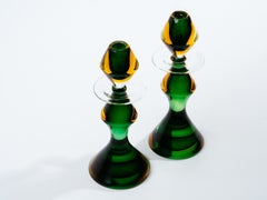 Italienische Kerzenständer aus Gold und smaragdgrünem Glas von Flavio Poli für Seguso