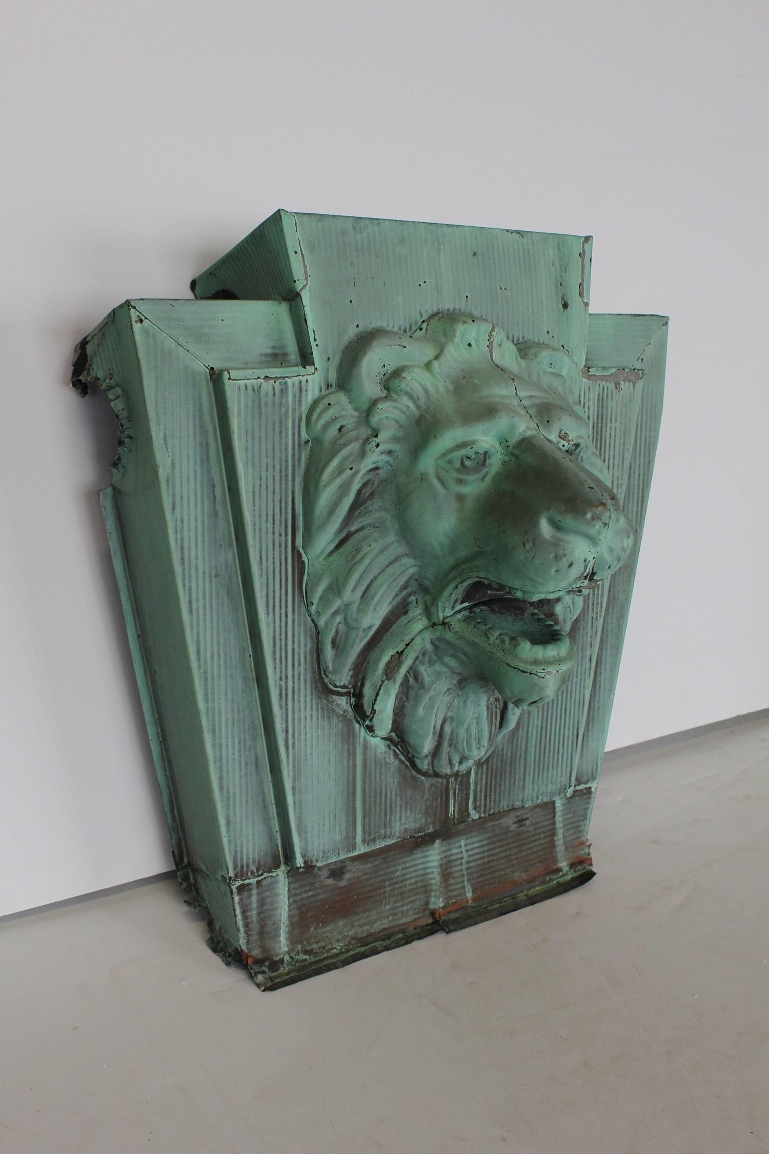 Antique American lion architectural copper wall plaque, two available. They came from Detroit.