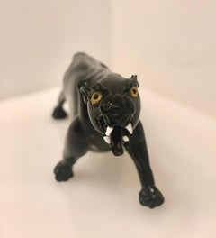 Auffällige Murano-Glasskulptur "Schwarzer Panther", die Romano Dona zugeschrieben wird