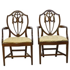 Set of 12 Hepplewhite-Style Shield-Back Dining Chairs with Upholstered Slip Seat