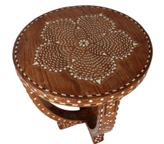 Teak Side or Center Table with Bone Inlay, India