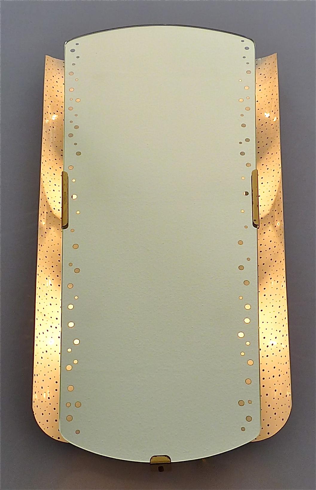 Großer beleuchteter Spiegel Igl für Hillebrand, weiß emailliertes Messing, Mategot-Stil  im Angebot 12
