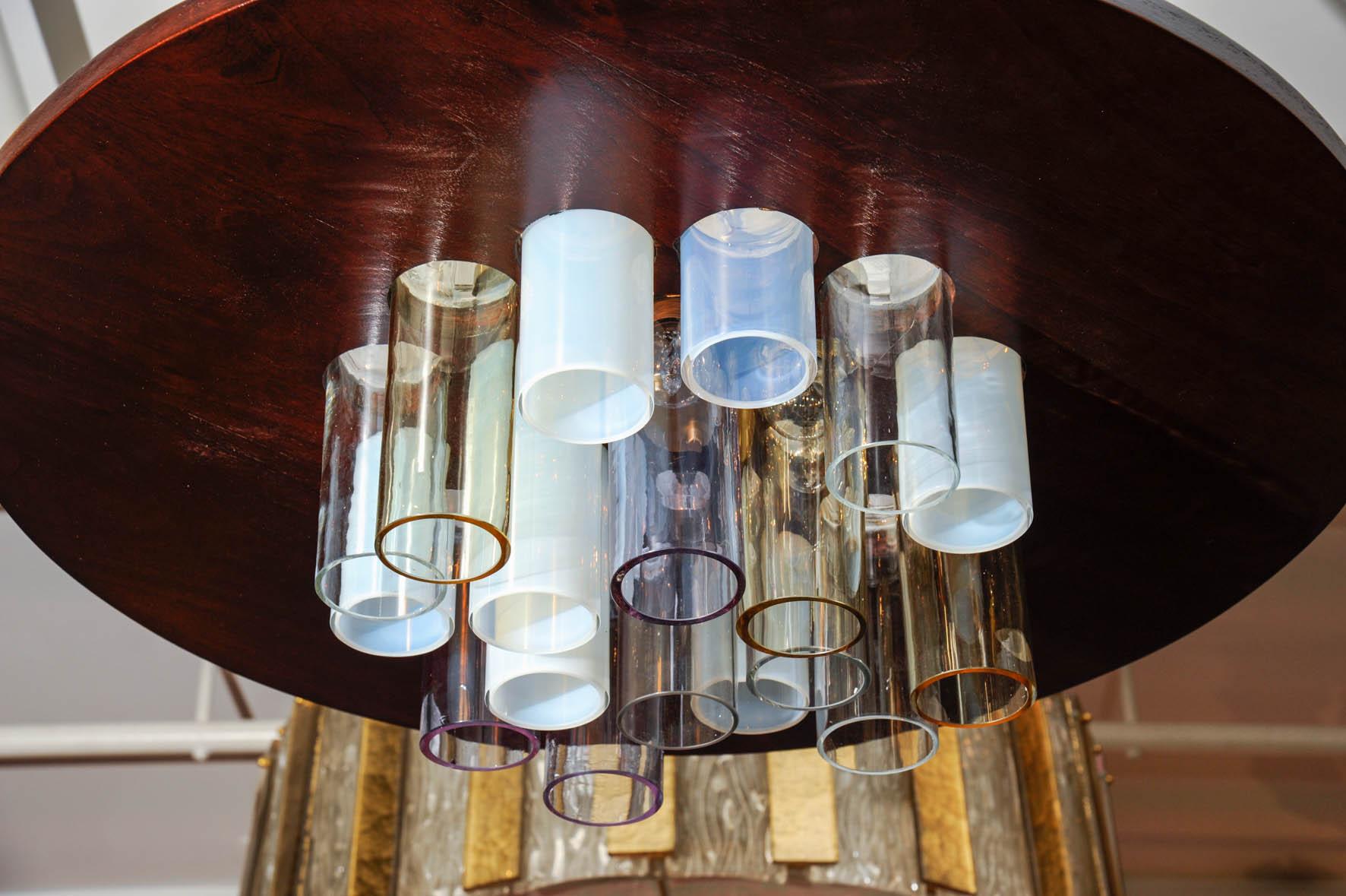 Modern Unique Wood and Glass Chandelier by Esperia For Sale