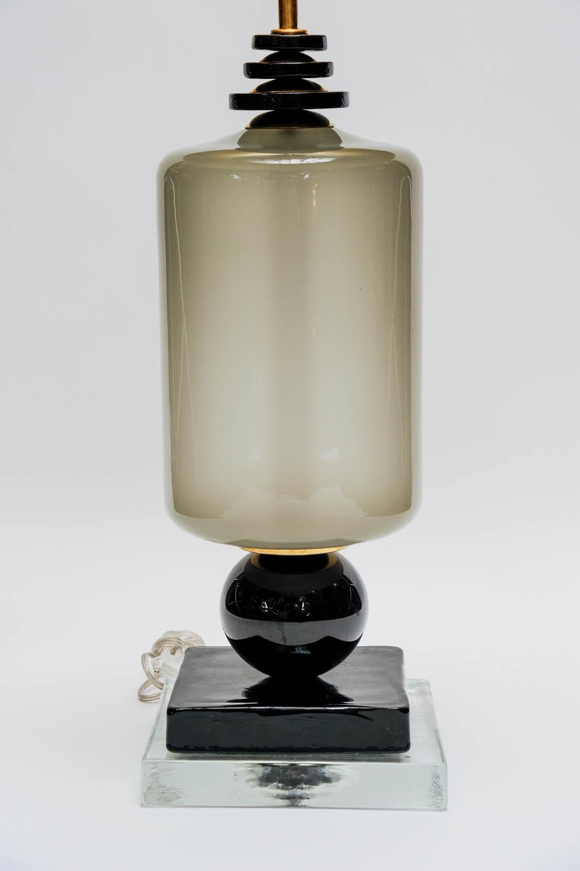 Mid-Century Modern Pair of Grey and Black Murano Glass Table Lamps