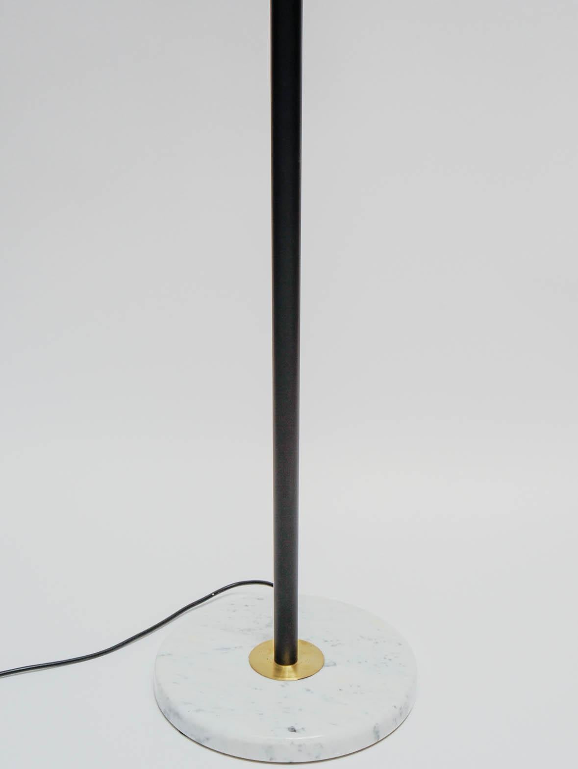 Mid-Century Modern Pair of Black Metal Floor Lamps with Marble Feet and Brass Accents