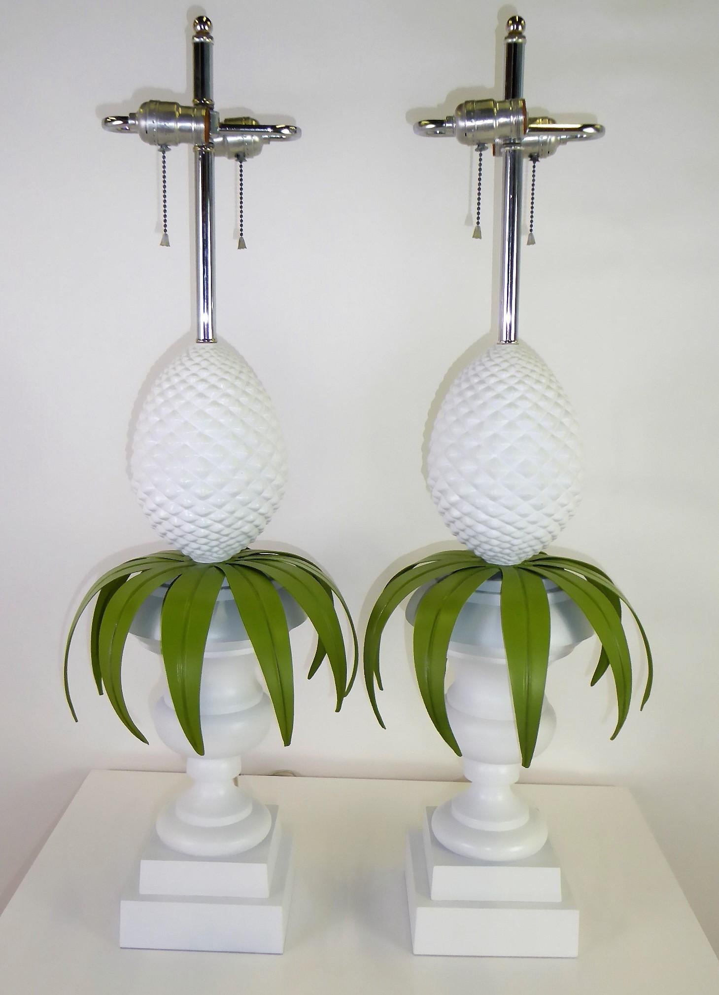 Hollywood Regency Pair 1970s Lacquered Pineapple Topiary Table Lamps by Norman Perry Inc.