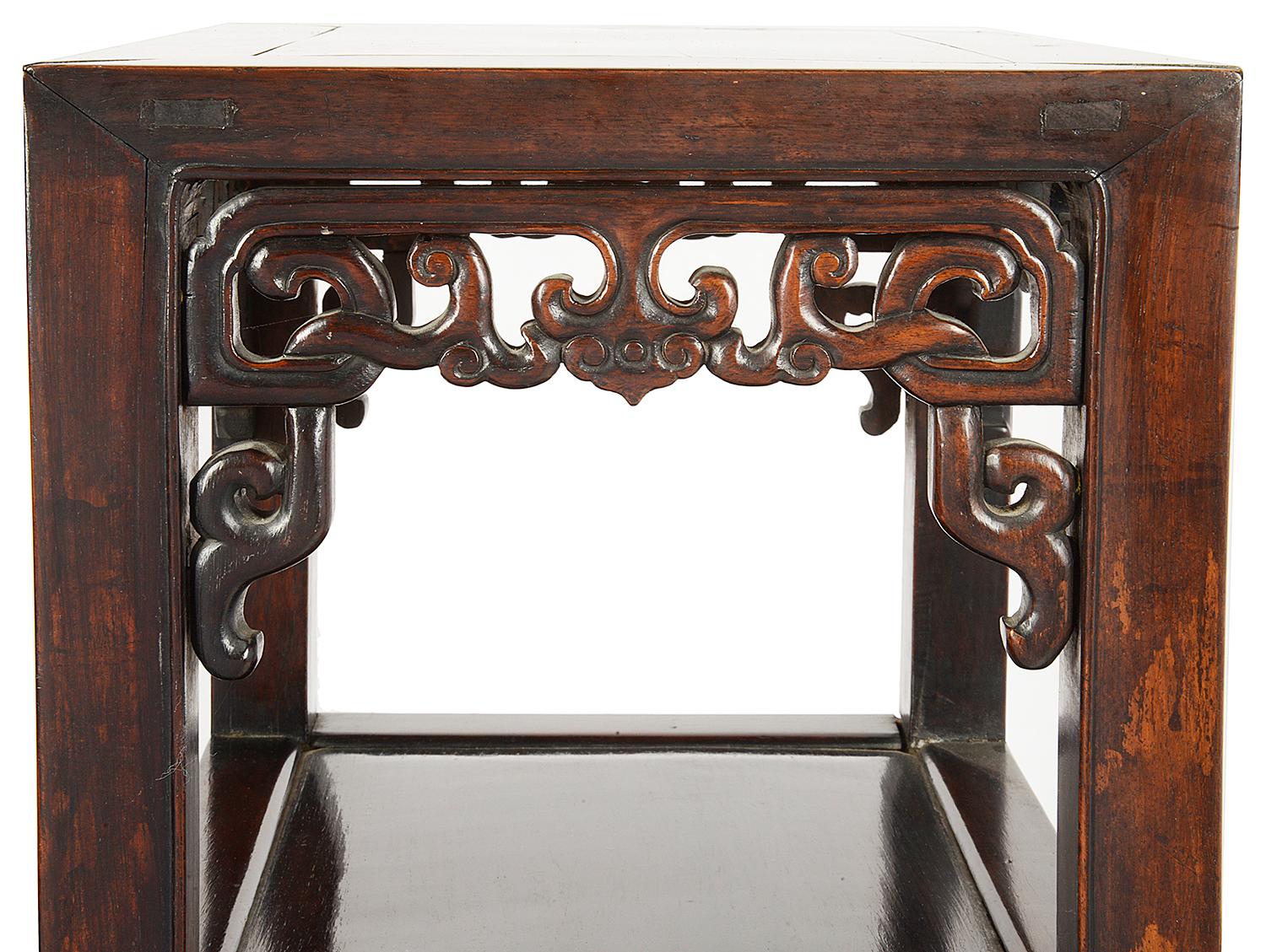 Chinese Export Pair of 19th Century Chinese Hardwood Side Tables For Sale