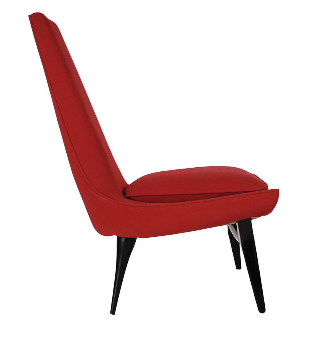 American Mid-Century Modern Sculptural Lounge Chair by Karpen of California in Red Wool