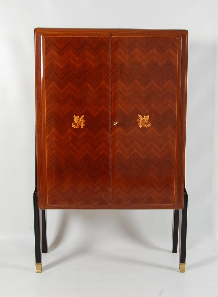 Ebonized Early Midcentury French Art Deco Rosewood Bar Cabinet For Sale