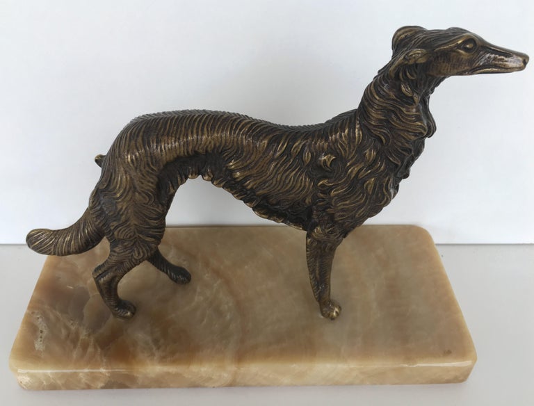 Neoclassical 19th Century French Silver Patinated Bronze Borzoi For Sale