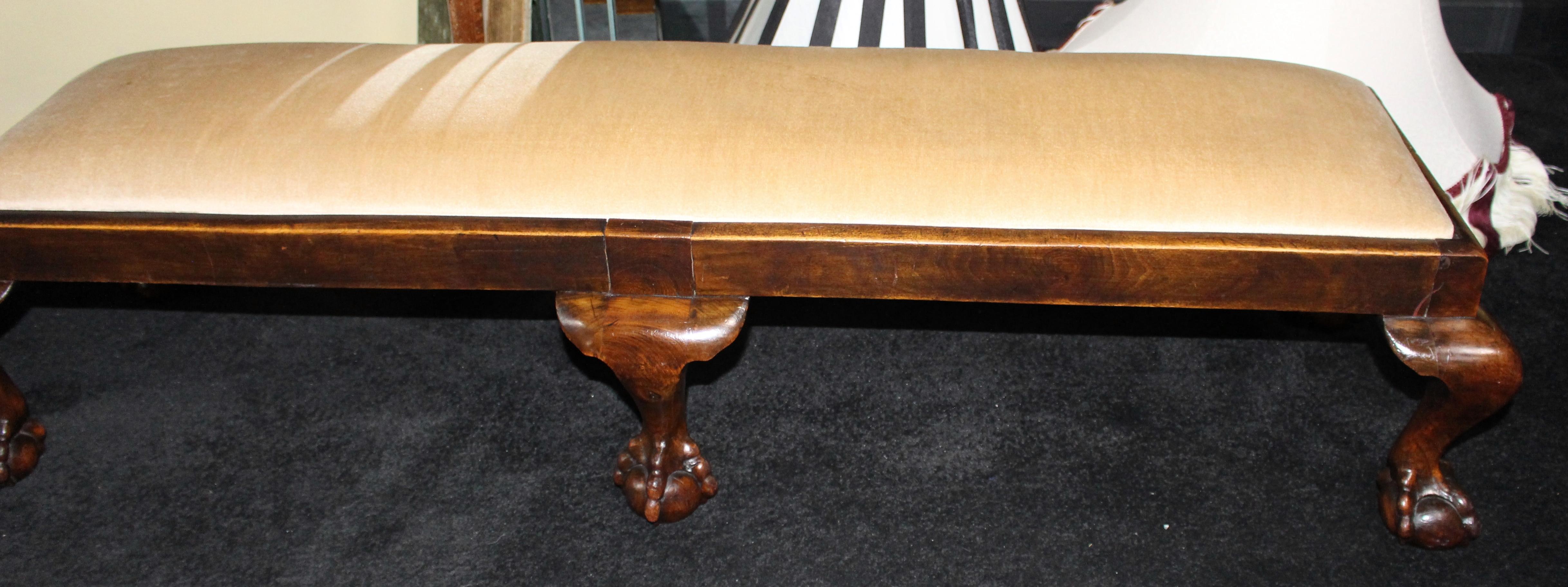 Long Carved Walnut Six Footed Ball and Claw Stool In Excellent Condition In Worcester, Worcestershire