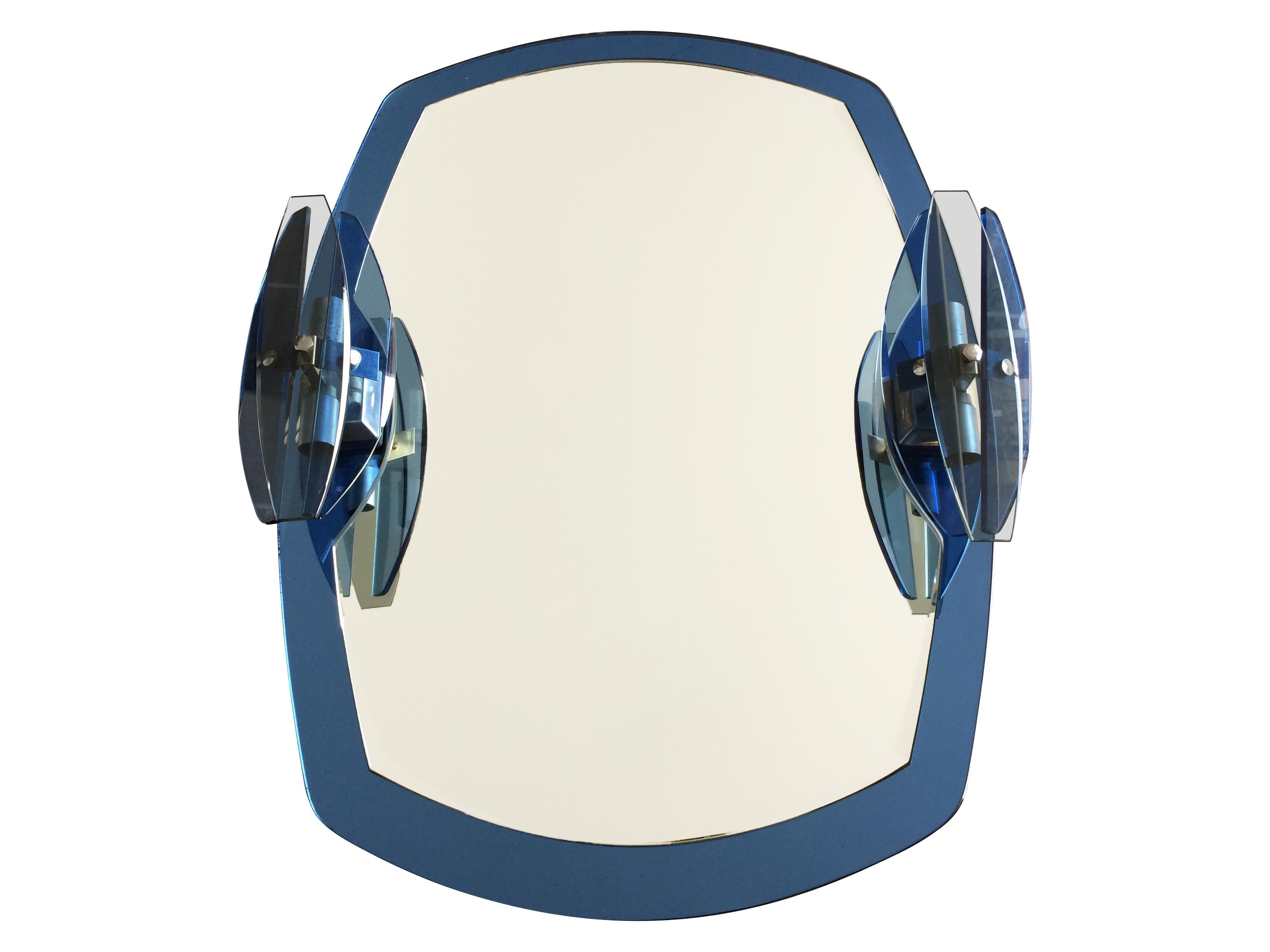  Crystal Arte Blue Mirror with Side Lights For Sale at 1stDibs