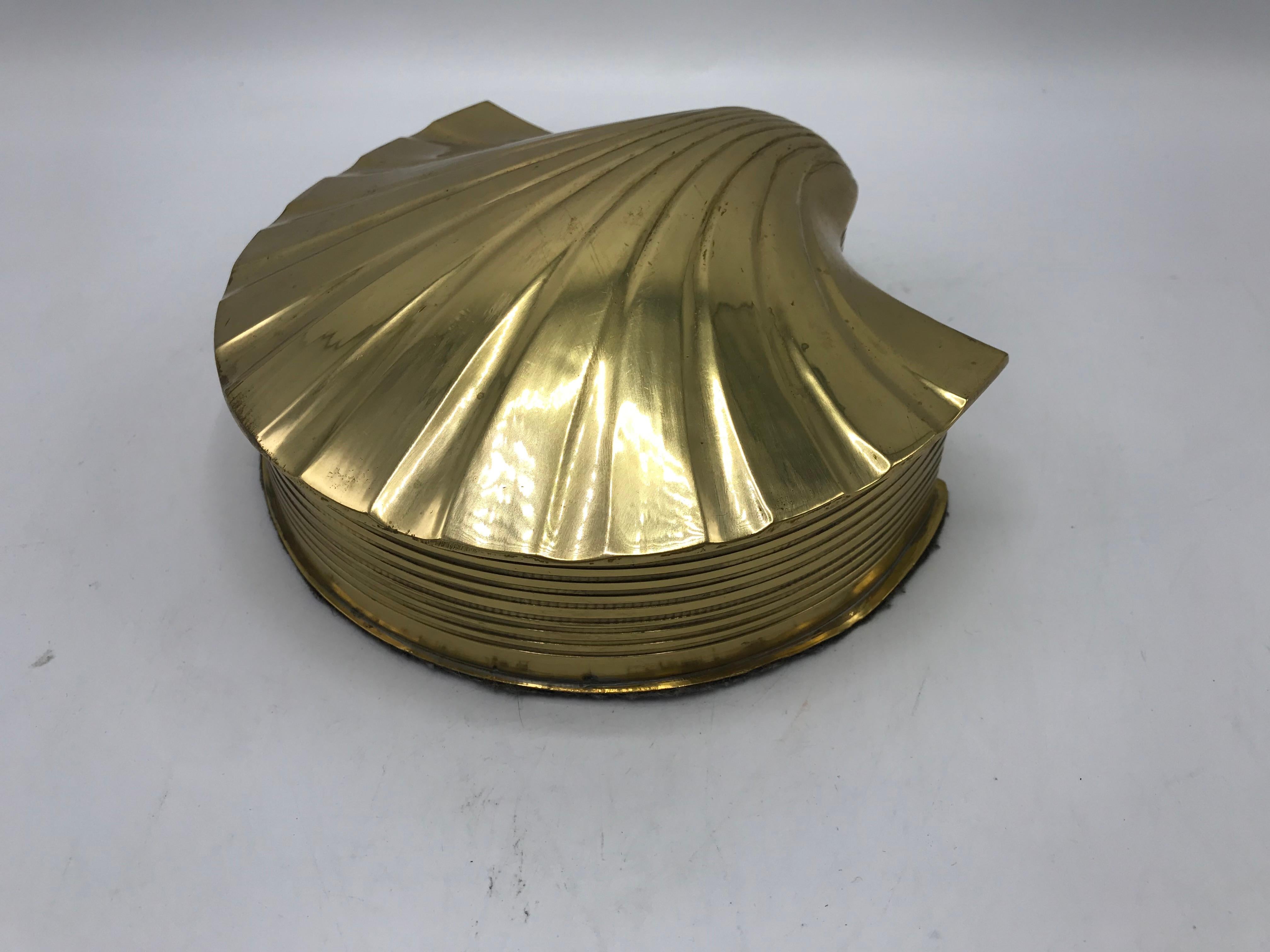 Polished 1960s Brass Seashell Box