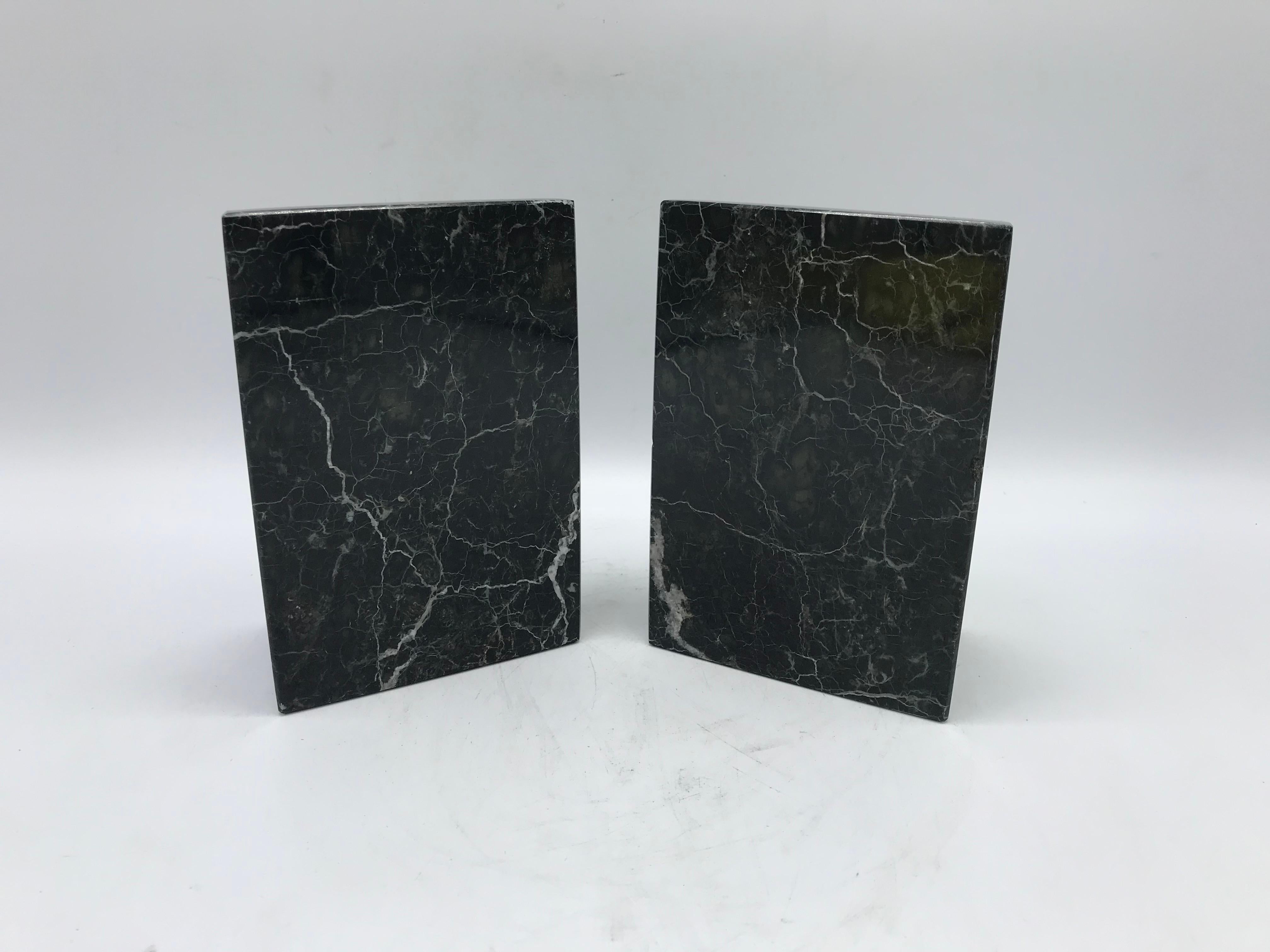 Polished 1970s Italian Modern Green and Black Marble Bookends, Pair