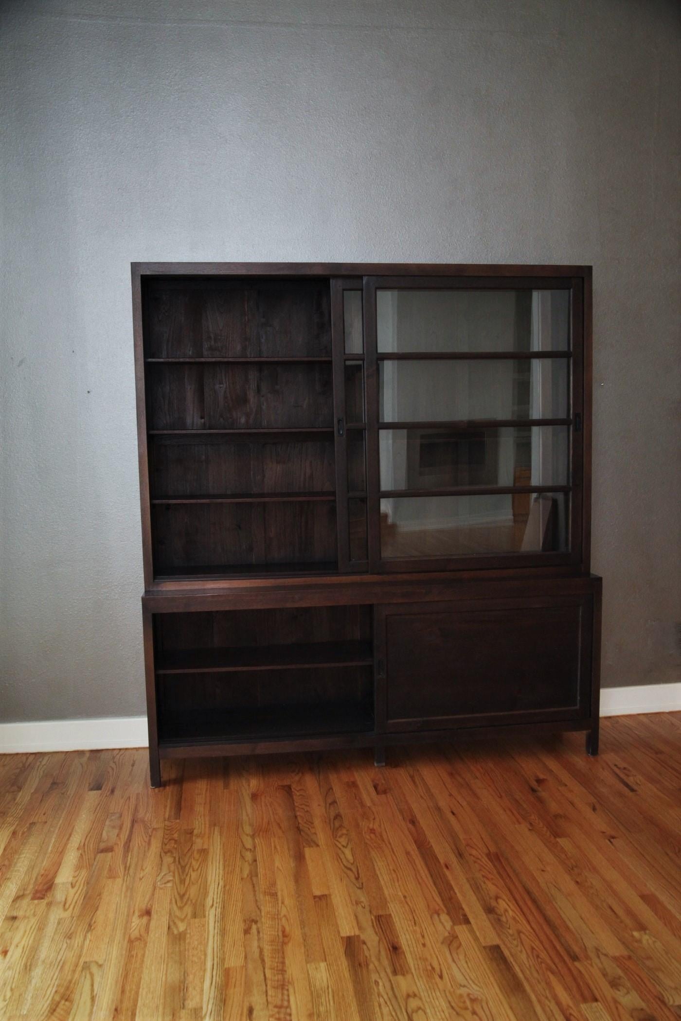 Ebonized Wood and Glass Bookcase Cabinet In Good Condition For Sale In Dallas, TX