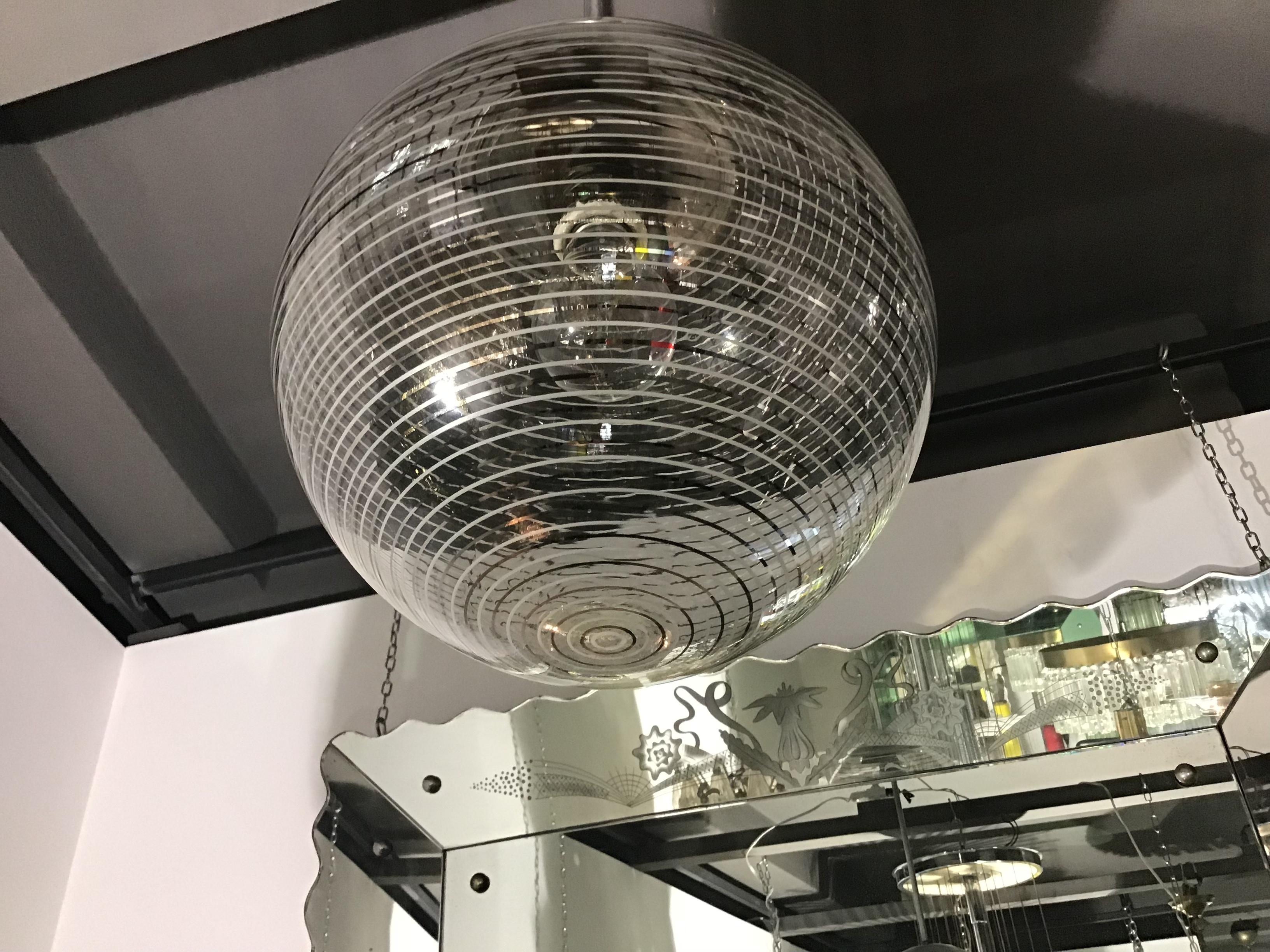 Mid-Century moderno Lampadario a luce di Venini in vetro di Murano e ottone cromato, 1940 in vendita
