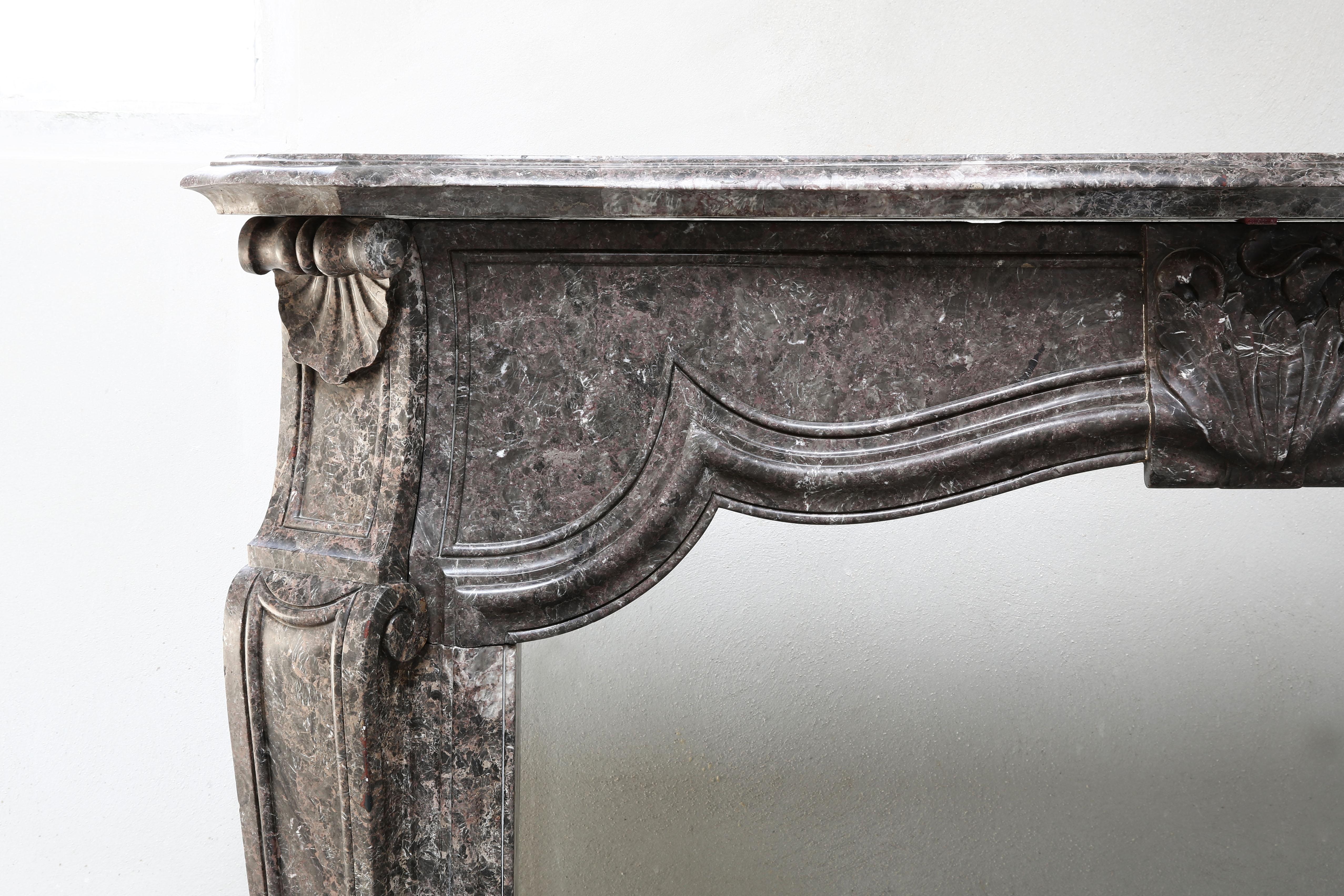 French Antique Marble Fireplace from the 19th Century, Louis XV